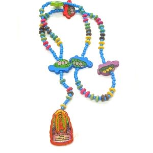 Childrens Five Decade Rosary Colorful Turtles Wood Virgencita Pendant Religious